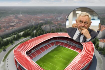 Jacek Majchrowski i luźna wizja stadionu stworzona przez AI