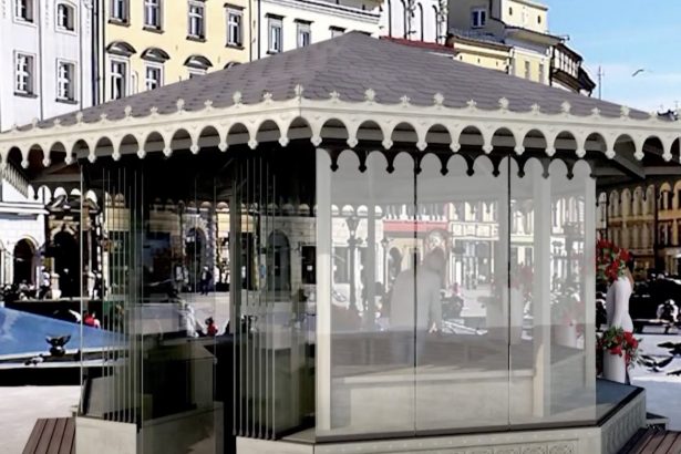 Propozycja nowych stoisk kwiaciarek na Rynku Głównym (fot. TVP3 Kraków)